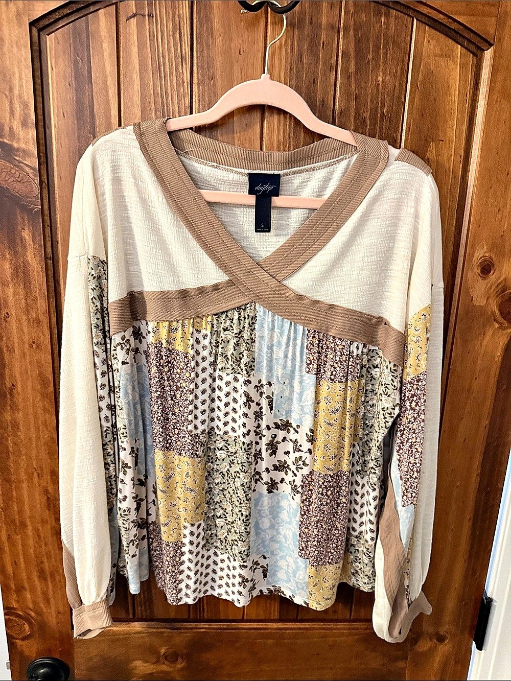 Joie Color Block Blouse in White & Brown Size Small Like New